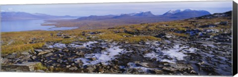 Framed Lake on a landscape, Njulla, Lake Torne, Lapland, Sweden Print