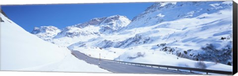 Framed Snow covered mountains on both sides of a road, St Moritz, Graubunden, Switzerland Print