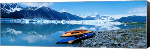 Framed USA, Alaska, Kayaks by the side of a river Print