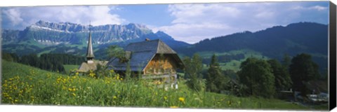 Framed Chalet and a church on a landscape, Emmental, Switzerland Print