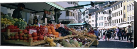 Framed Group of people in a street market, Lake Garda, Italy Print