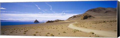 Framed Dirt road on a landscape, Pyramid Lake, Nevada, USA Print