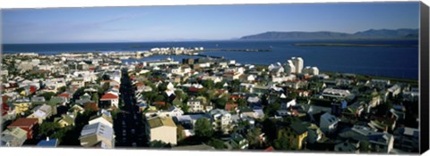 Framed High Angle View Of A City, Reykjavik, Iceland Print