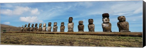 Framed Low angle view of Moai statues in a row, Easter Island, Chile Print