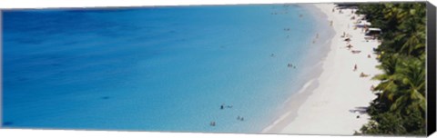 Framed Aerial View Of Tourists On The Beach, Trunk Bay, St. John, US Virgin Islands, West Indies Print