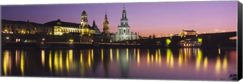 Framed Reflection Of Buildings On Water At Night, Dresden, Germany Print