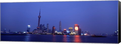 Framed Buildings at the waterfront lit up at dusk, Pudong, Shanghai, China Print