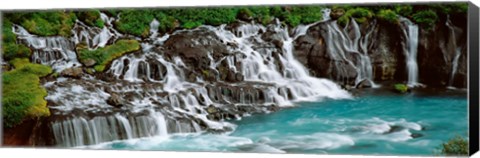 Framed Waterfall In A Forest, Hraunfoss Waterfall, Iceland Print