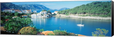 Framed High Angle View Of A Town On The Waterfront, Cephalonia, Greece Print