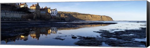 Framed Reflection Of Buildings In Water, Robin Hood&#39;s Bay, North Yorkshire, England, United Kingdom Print