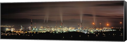 Framed High angle view of oil refinery at lit up at night, La Linea De La Concepcion, Andalusia, Spain Print