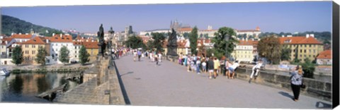 Framed Tourists walking on a bridge, Charles Bridge, Prague, Czech Republic Print