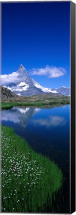 Framed Reflection of a mountain in water, Riffelsee, Matterhorn, Switzerland Print