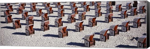 Framed High Angle View Of Beach Baskets On The Beach, Sellin, Isle Of Ruegen, Germany Print