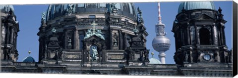 Framed Low angle view of a church, Berliner Dom, with Television Tower (Fernsehturm) in distance, Berlin, Germany Print