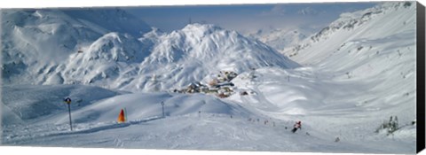 Framed Rear view of a person skiing in snow, St. Christoph, Austria Print