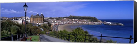 Framed High Angle View Of A City, Scarborough, North Yorkshire, England, United Kingdom Print