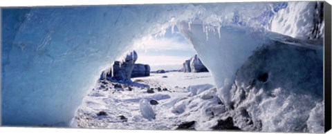 Framed Ice cave on a polar landscape, Gigja outwash plain, Gigja river outlet, Iceland Print