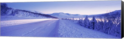 Framed Highway running through a snow covered landscape, Akureyri, Iceland Print