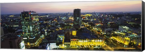 Framed High angle view of a city lit up at night, Ho Chi Minh City, Vietnam Print