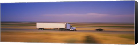 Framed Truck and a car moving on a highway, Highway 5, California, USA Print