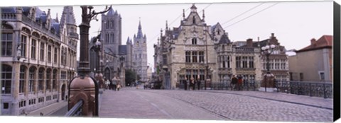 Framed Tourists walking in front of a church, St. Nicolas Church, Ghent, Belgium Print