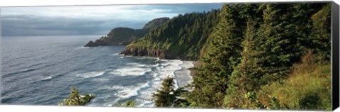 Framed High angle view of a coastline, Heceta Head Lighthouse, Oregon, USA Print