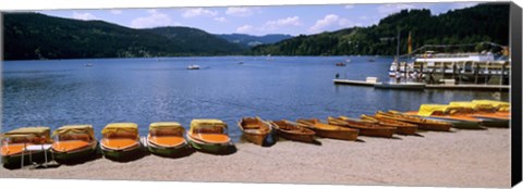 Framed Row of boats in a dock, Titisee, Black Forest, Germany Print