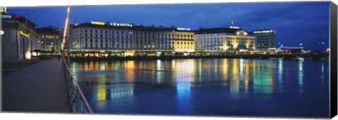 Framed Buildings lit up at night, Geneva, Switzerland Print