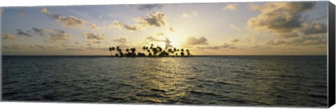 Framed Silhouette of palm trees on an island, Placencia, Laughing Bird Caye, Victoria Channel, Belize Print