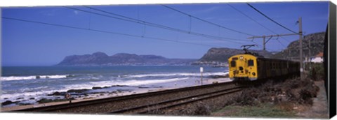 Framed Train on railroad tracks, False Bay, Cape Town, Western Cape Province, Republic of South Africa Print