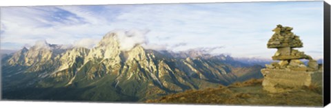 Framed Stone Structure with a mountain range in the background, Mt Antelao, Dolomites, Cadore, Province of Belluno, Veneto, Italy Print