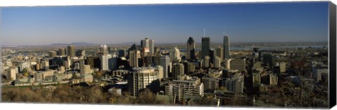 Framed Aerial view of skyscrapers in a city from Chalet du Mont-Royal, Mt Royal, Kondiaronk Belvedere, Montreal, Quebec, Canada Print