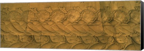 Framed Bas relief in a temple, Angkor Wat, Angkor, Cambodia Print