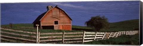 Framed Old barn with a fence in a field, Palouse, Whitman County, Washington State, USA Print