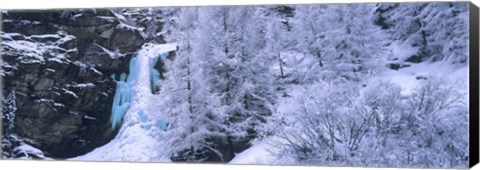 Framed High angle view of a frozen waterfall, Valais Canton, Switzerland Print