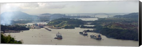 Framed Container ships in a canal, Miraflores, Panama Canal, Panama Print