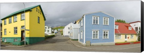 Framed Buildings along a street, Akureyri, Iceland Print