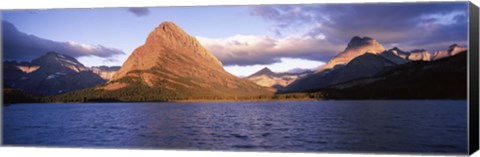 Framed Sunlight falling on mountains at the lakeside, Swiftcurrent Lake, Many Glacier, US Glacier National Park, Montana, USA Print