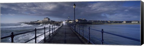 Framed Waves crashing against a jetty, Amble, Northumberland, England Print