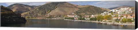 Framed Village at the waterfront, Pinhao, Duoro River, Cima Corgo, Douro Valley, Portugal Print