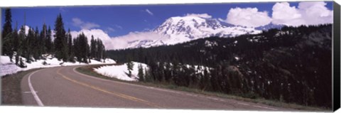 Framed Road with a mountain range in the background, Mt Rainier, Mt Rainier National Park, Pierce County, Washington State, USA Print