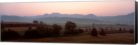 Framed Agricultural field with a mountain range in the background, Transylvania, Romania Print