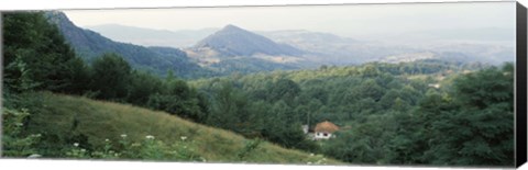 Framed Buildings in a valley, Transylvania, Romania Print