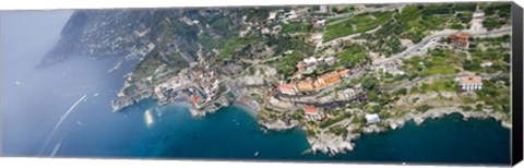 Framed Aerial view of a town, Atrani, Amalfi Coast, Salerno, Campania, Italy Print