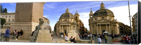 Framed Tourists in front of churches, Santa Maria Dei Miracoli, Santa Maria Di Montesanto, Piazza Del Popolo, Rome, Italy Print