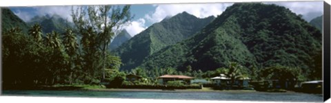 Framed Mountains and buildings at the coast, Tahiti, Society Islands, French Polynesia Print