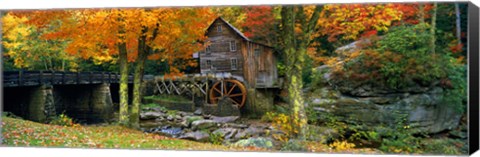 Framed Glade Creek Grist Mill, Babcock State Park, West Virginia (bright leaves) Print