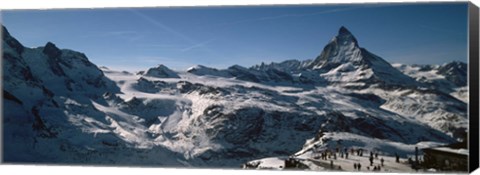 Framed Skiers on mountains in winter, Matterhorn, Switzerland Print