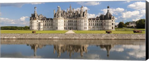 Framed Reflection of a castle in a river, Chateau Royal De Chambord, Loire-Et-Cher, Loire Valley, Loire River, Region Centre, France Print